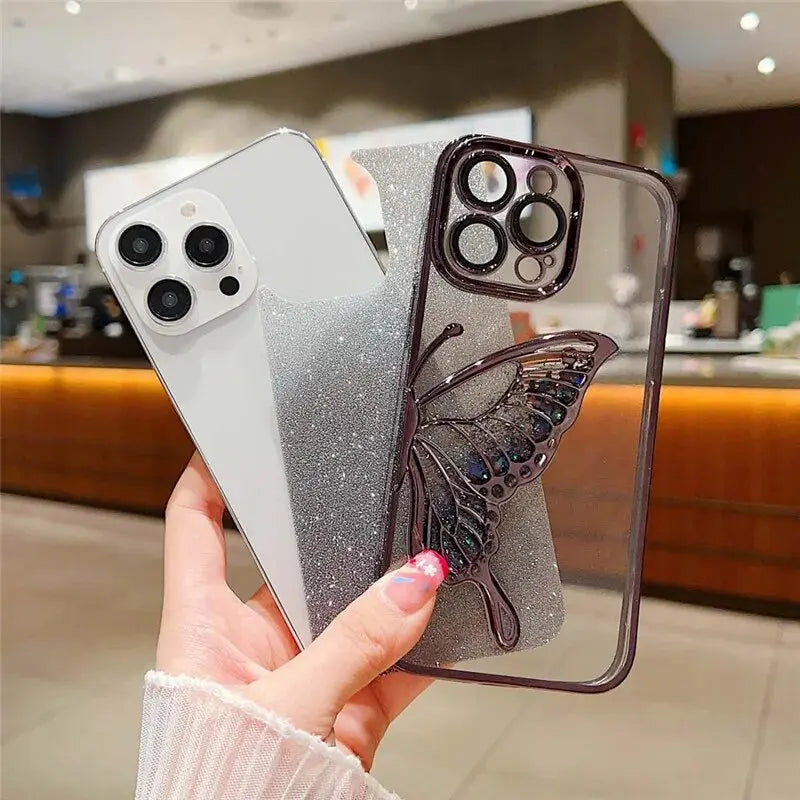 Glittery Butterfly Liquid Case - ThePhoneCart