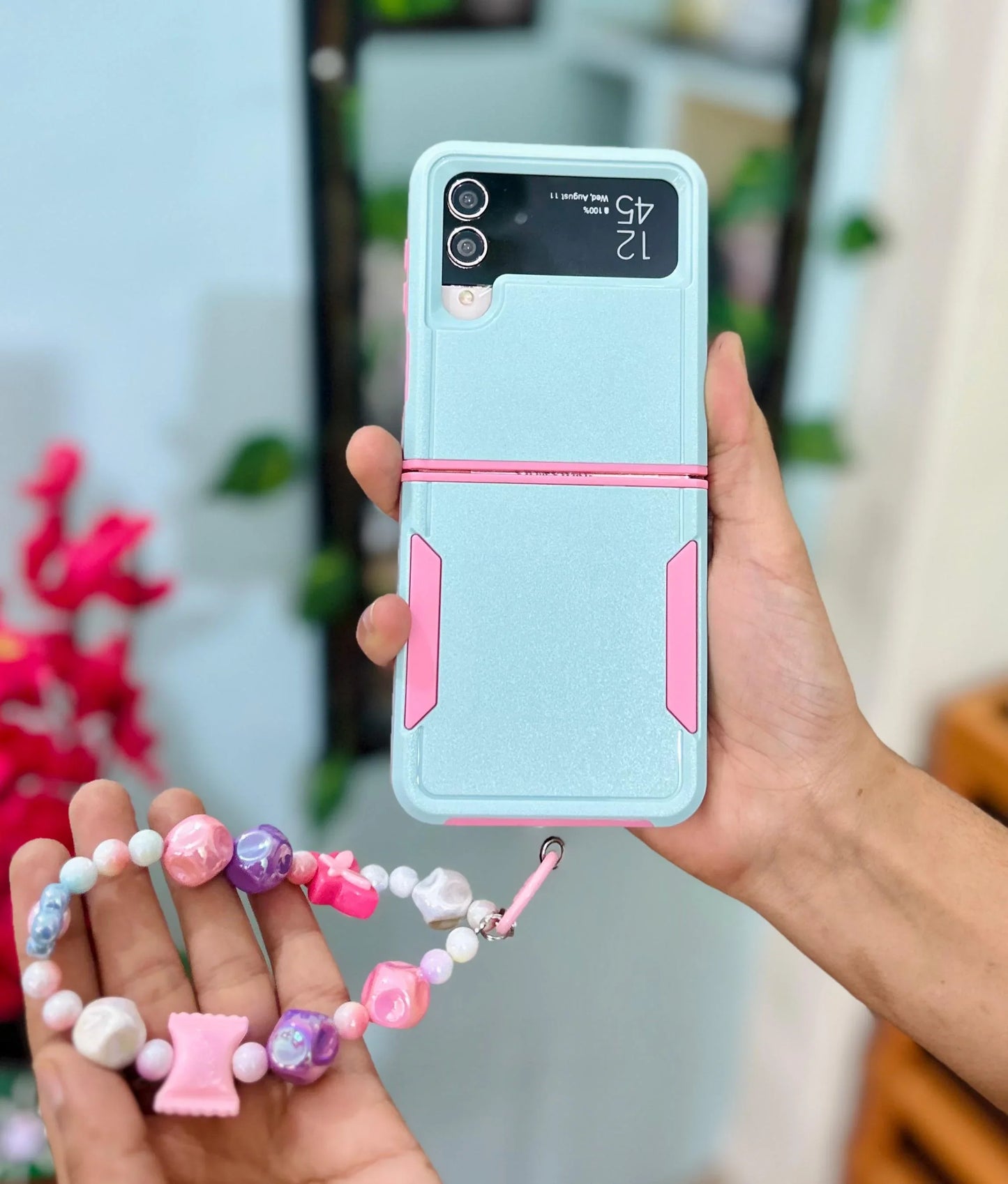 Korean Cute Green Pink Samsung Flip Case - ThePhoneCart