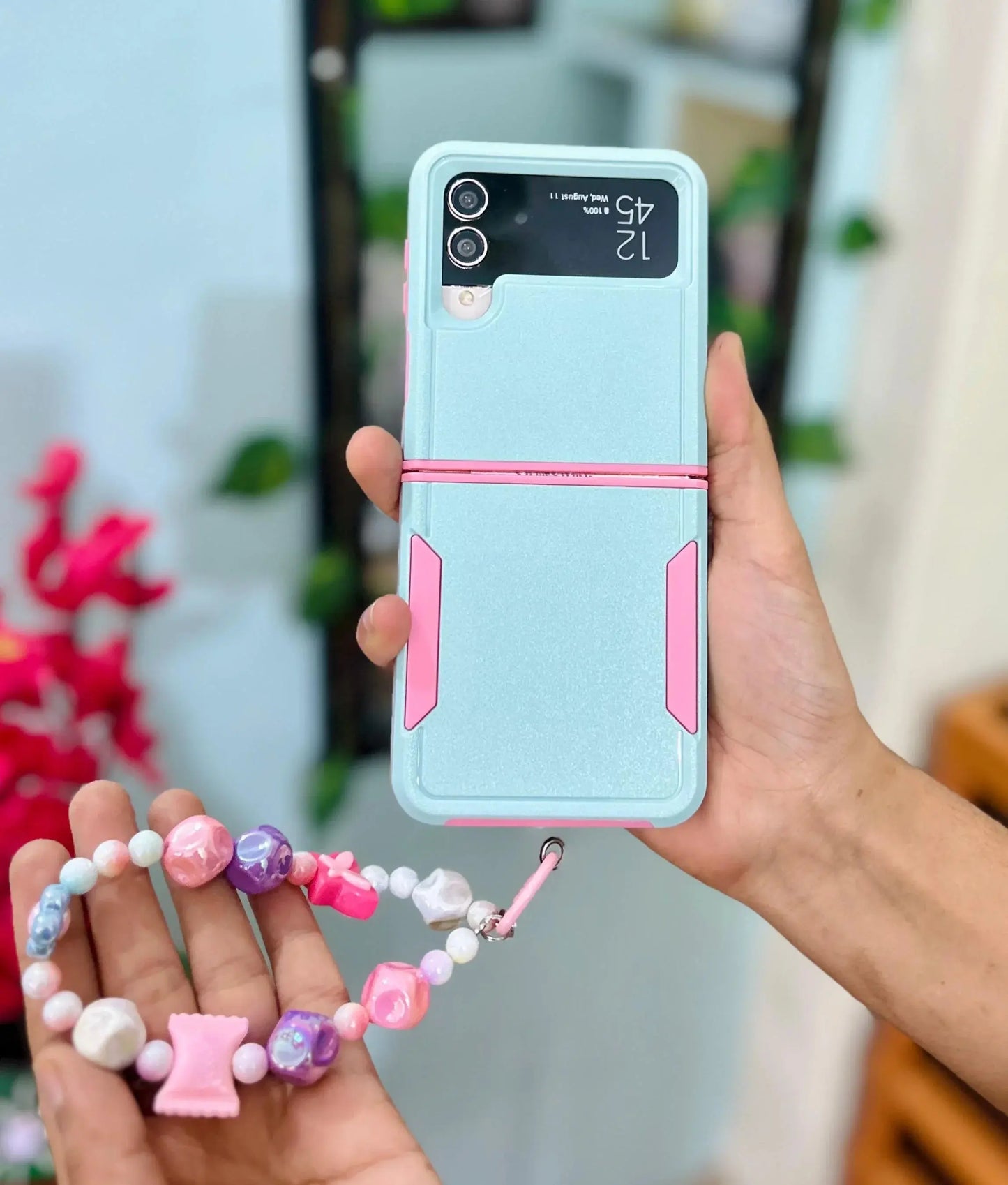 Korean Cute Green Pink Samsung Flip Case - ThePhoneCart