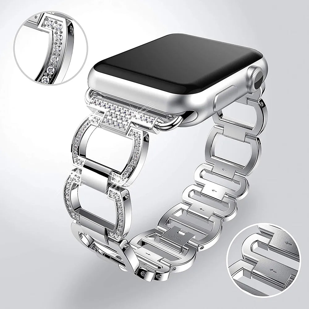 Luxury Metallic Square Block Diamond Apple Watch - ThePhoneCart
