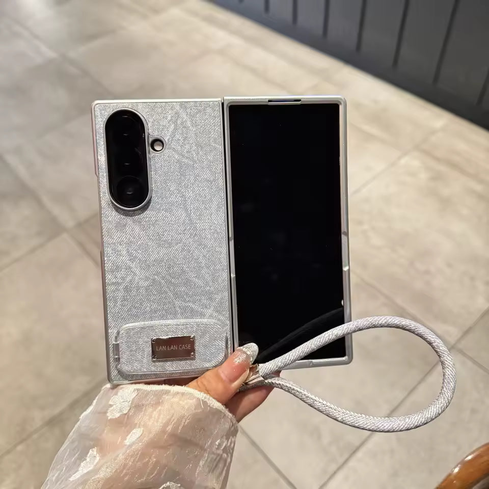Luxury Denim with Bracket Lanyard Samsung Fold Case