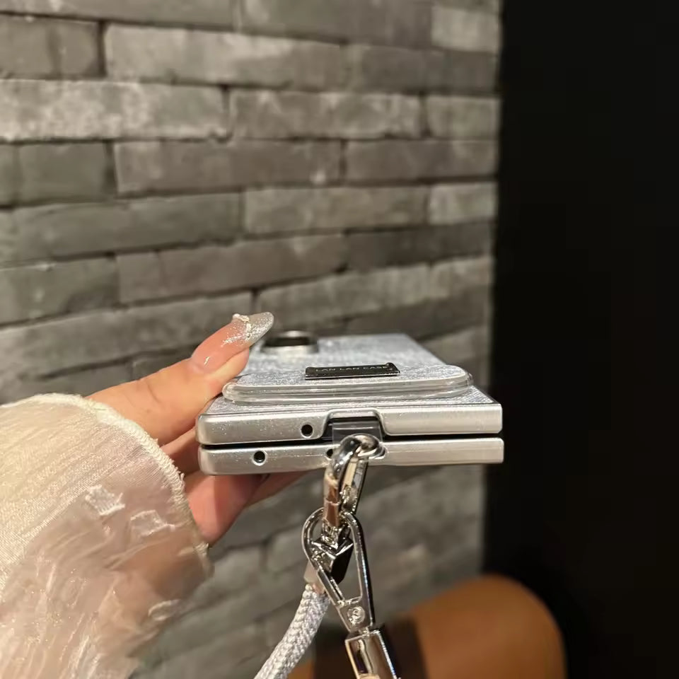 Luxury Denim with Bracket Lanyard Samsung Fold Case