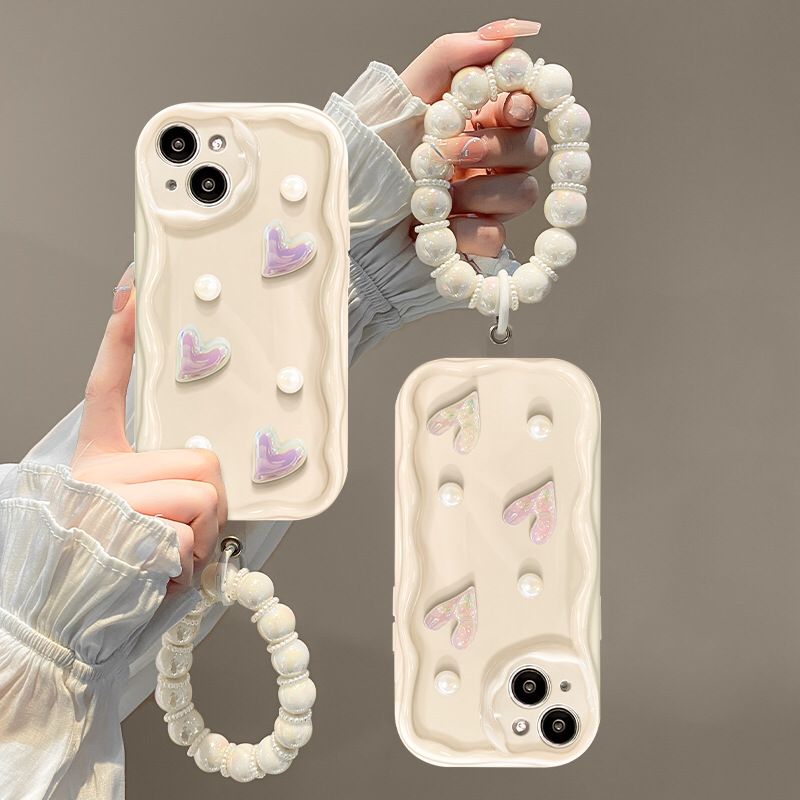 Milky White 3D Pearl and Heart iPhone Case with Charm - ThePhoneCart