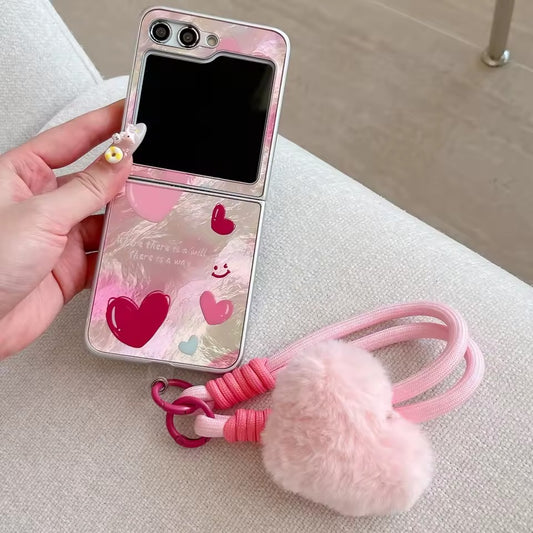 Painted Pink Heartz Samsung Flip Cover With Lanyard