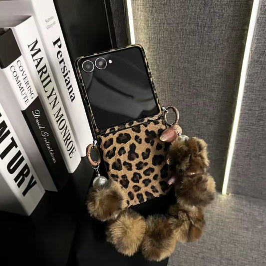 Leopard Fur Ball Chain Samsung Flip Cover