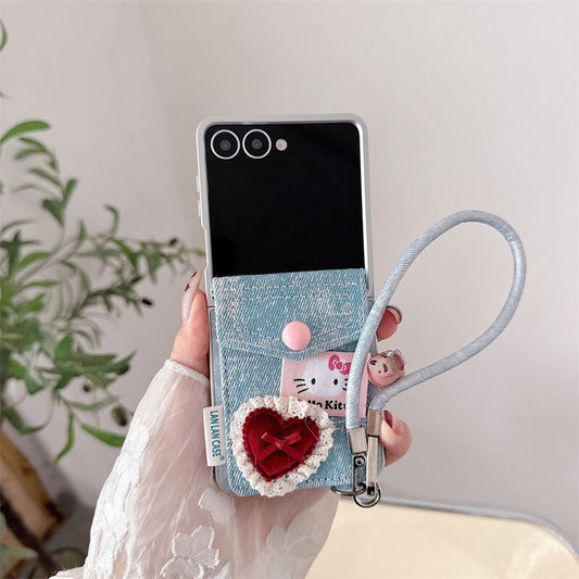 Elite Denim & Pearl Hello Kitty Charm Flip Fold Case ThePhoneCart