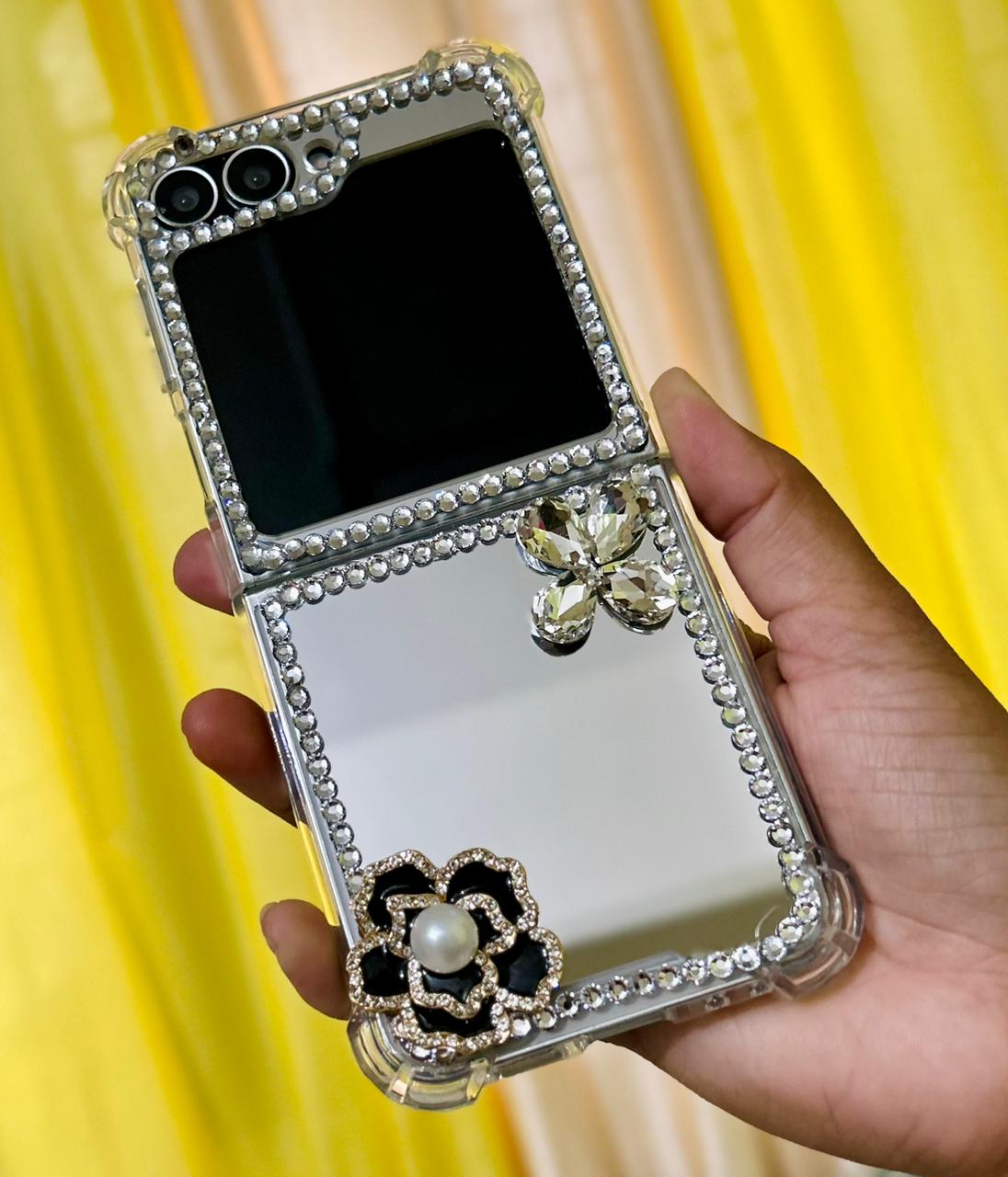 Mirror Stone Flower Samsung Flip Case - ThePhoneCart