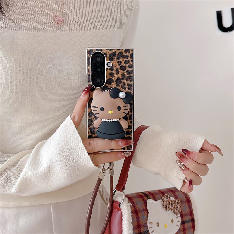 Leopard Print 3D Cat Samsung Flip Fold Case ThePhoneCart