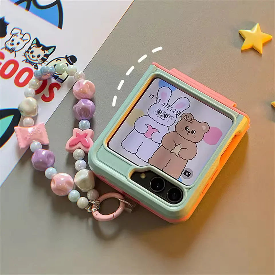 Korean Cute Green Pink Samsung Flip Case - ThePhoneCart