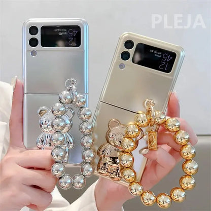 Luxury Plating Bear Stand Cover with Chain- Samsung Case - ThePhoneCart