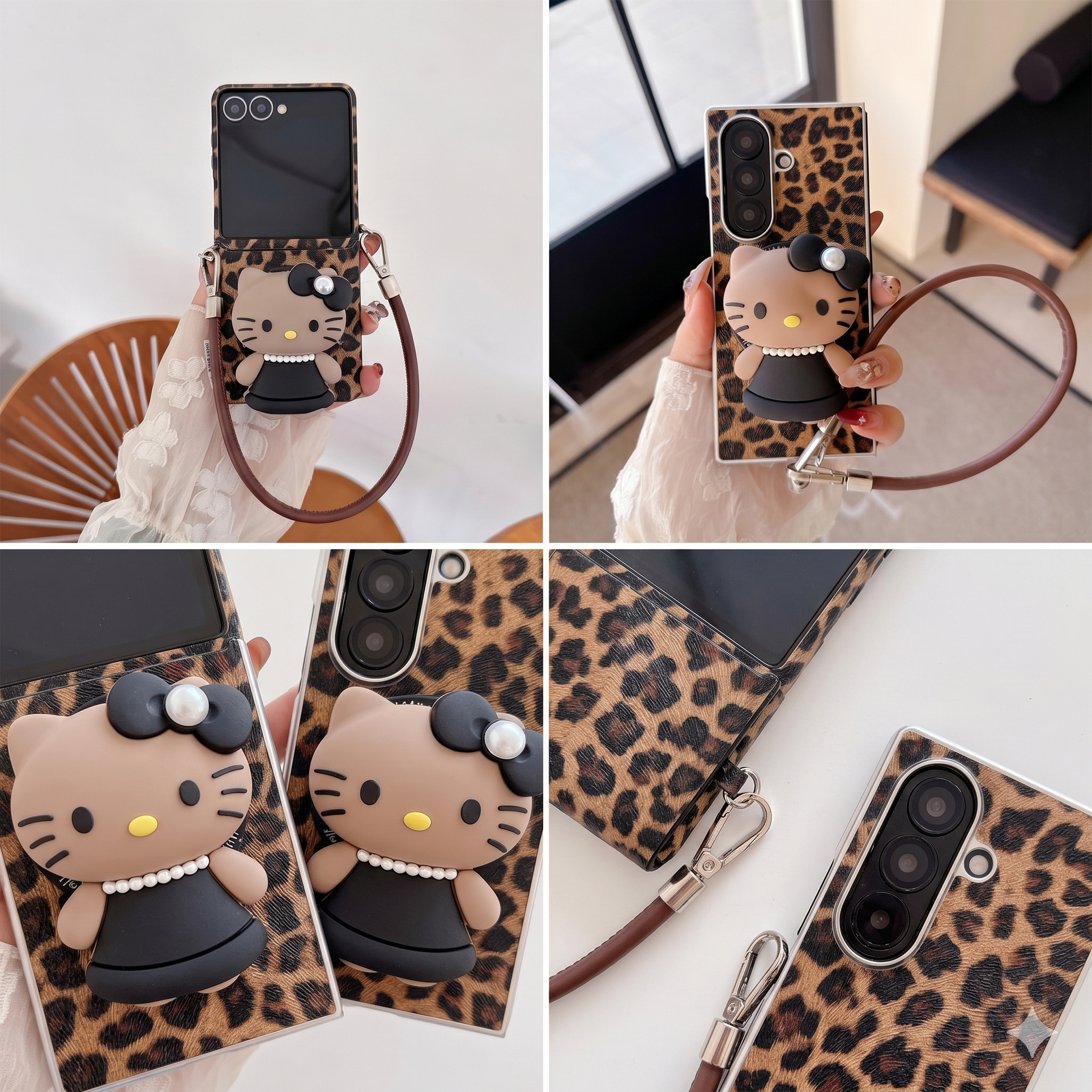 Leopard Print 3D Cat Samsung Flip Fold Case ThePhoneCart