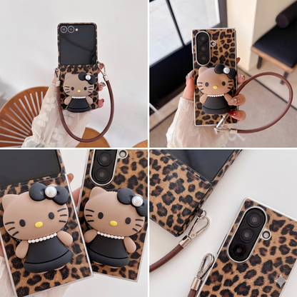 Leopard Print 3D Cat Samsung Flip Fold Case ThePhoneCart