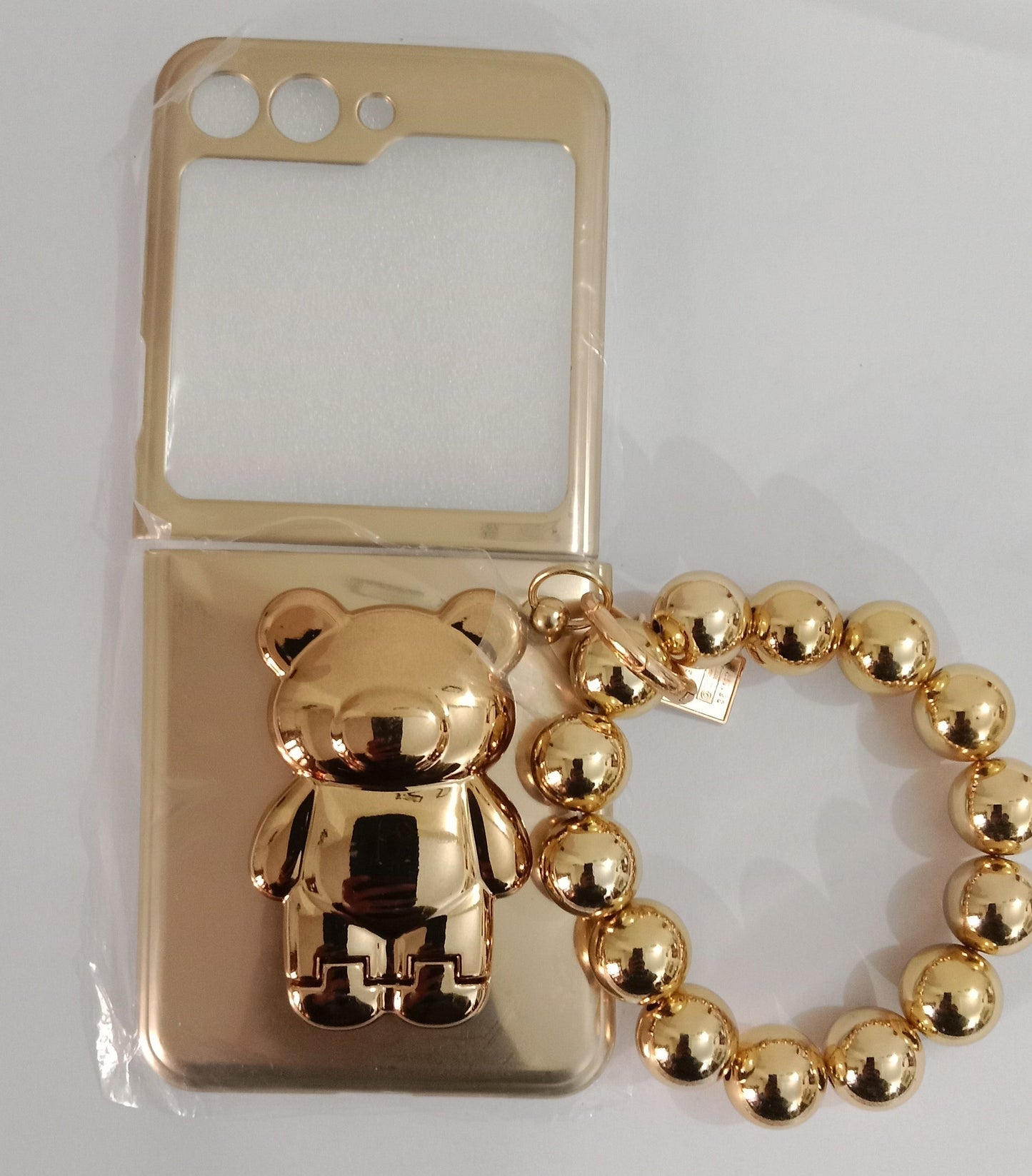 Luxury Plating Bear Stand Cover with Chain- Samsung Case