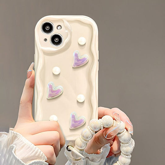 Milky White 3D Pearl and Heart iPhone Case with Charm - ThePhoneCart