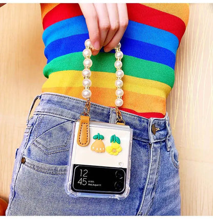 Flower Pearl Chain Transparent Samsung Cover - ThePhoneCart