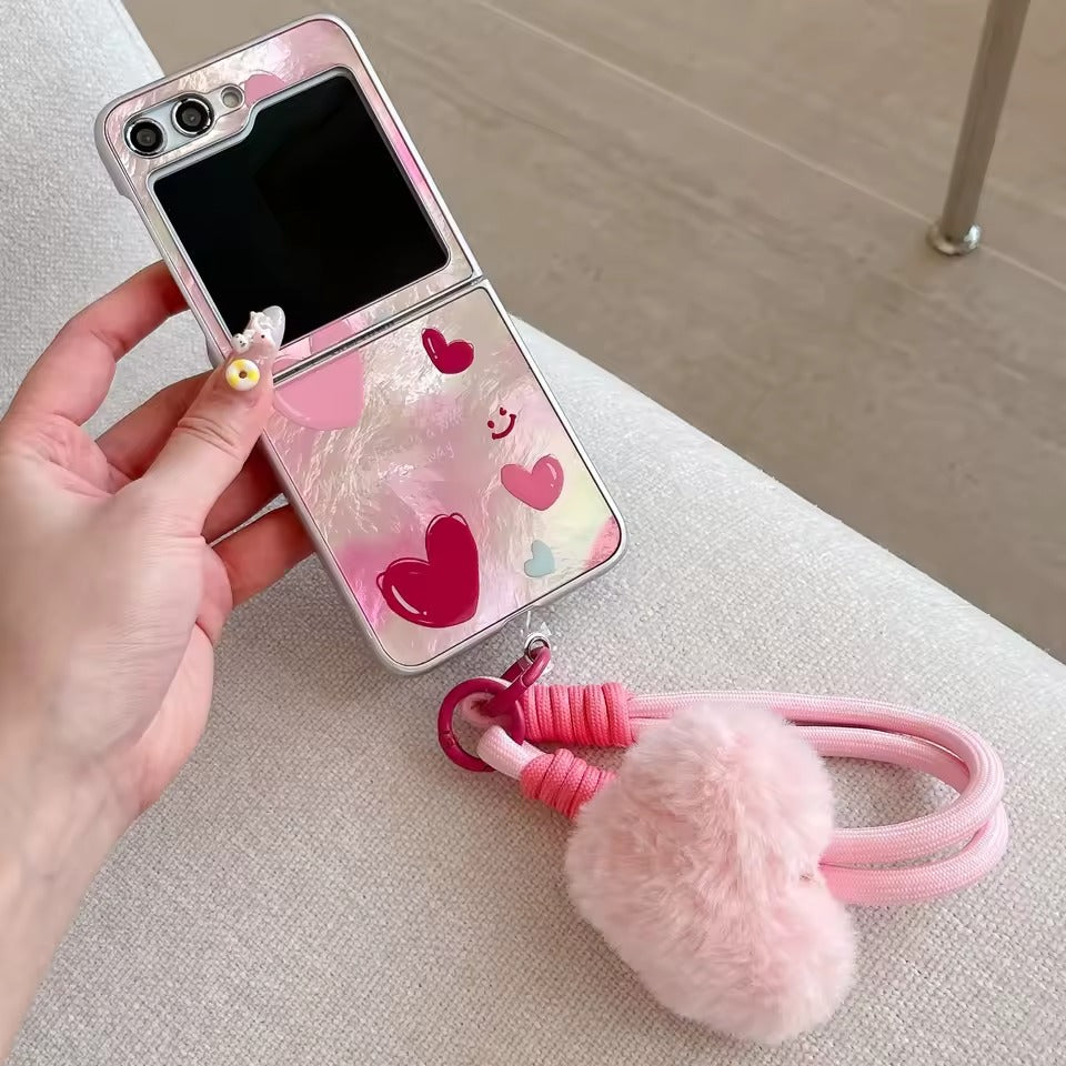 Painted Pink Heartz Samsung Flip Cover With Lanyard