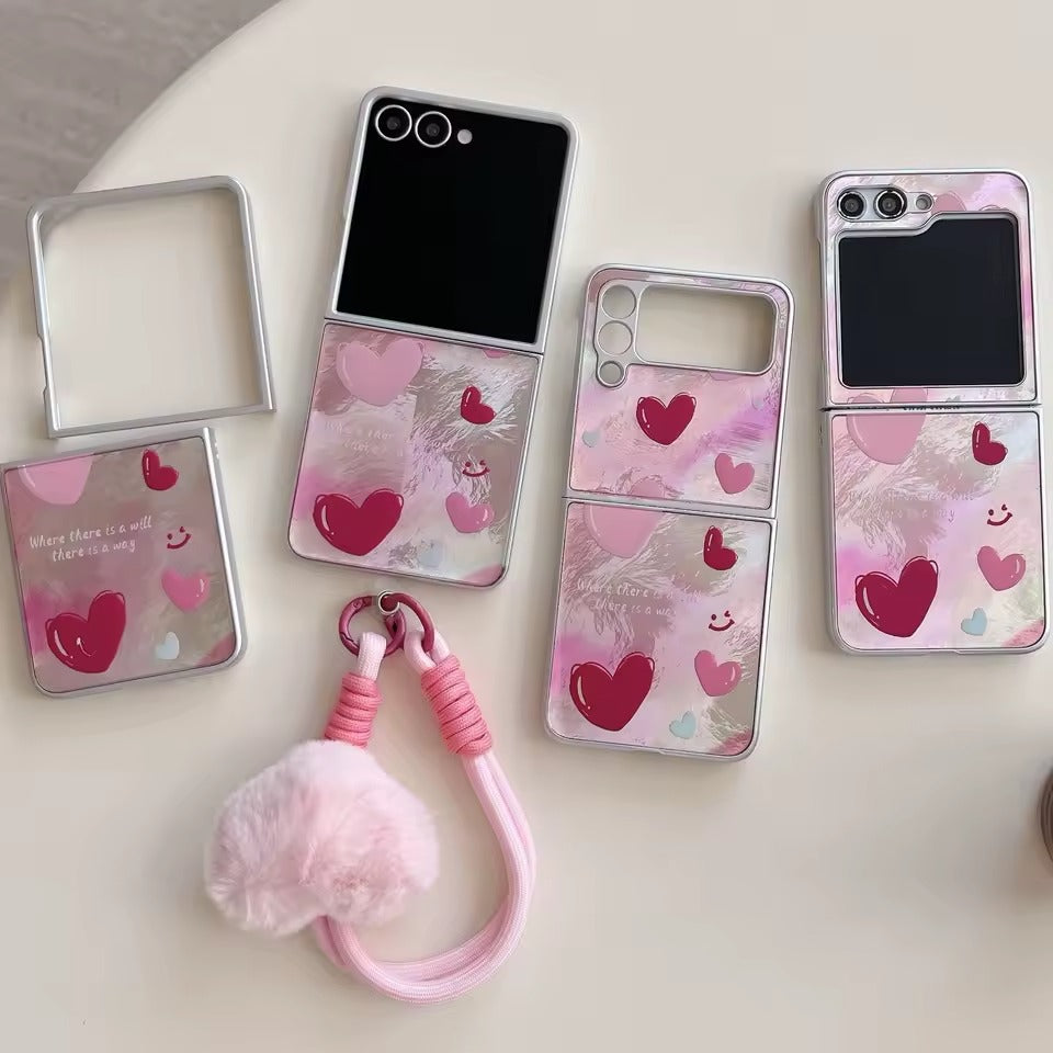 Painted Pink Heartz Samsung Flip Cover With Lanyard