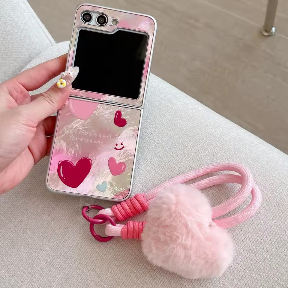Painted Pink Heartz Samsung Flip Cover With Lanyard