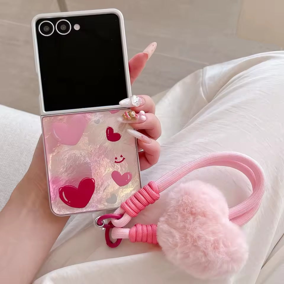 Painted Pink Heartz Samsung Flip Cover With Lanyard