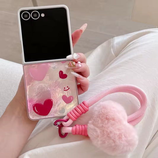 Painted Pink Heartz Samsung Flip Cover With Lanyard