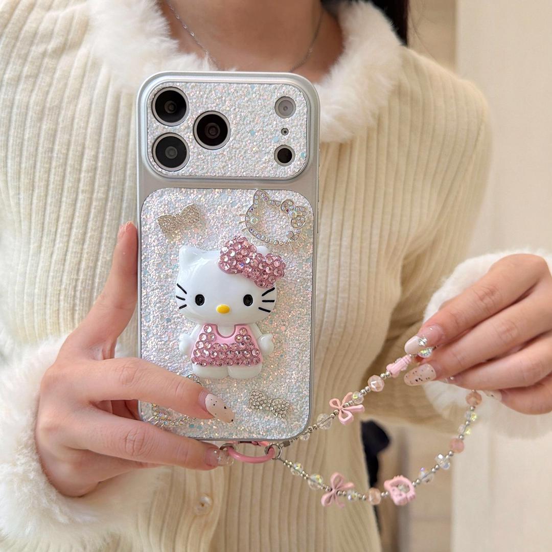 Bling Princess Kitty Beaded Strap iPhone Cover