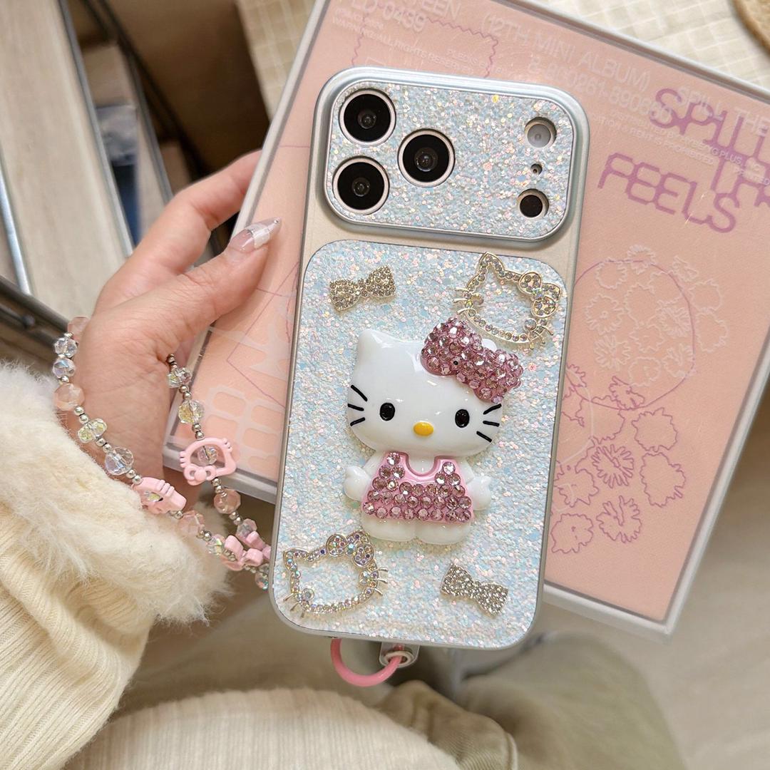 Bling Princess Kitty Beaded Strap iPhone Cover