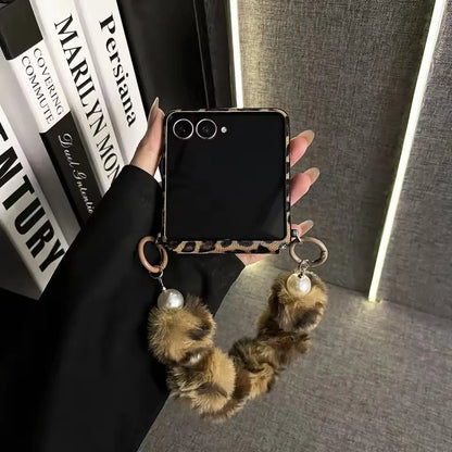 Leopard Fur Ball Chain Samsung Flip Cover ThePhoneCart