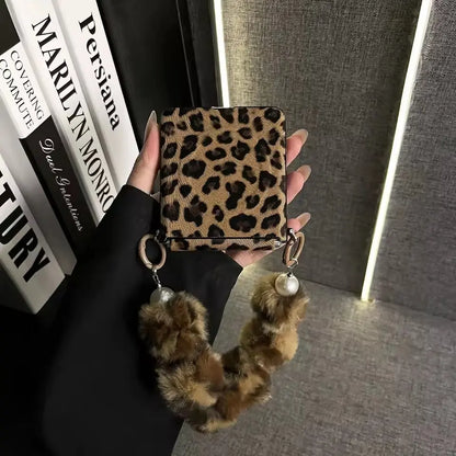 Leopard Fur Ball Chain Samsung Flip Cover ThePhoneCart