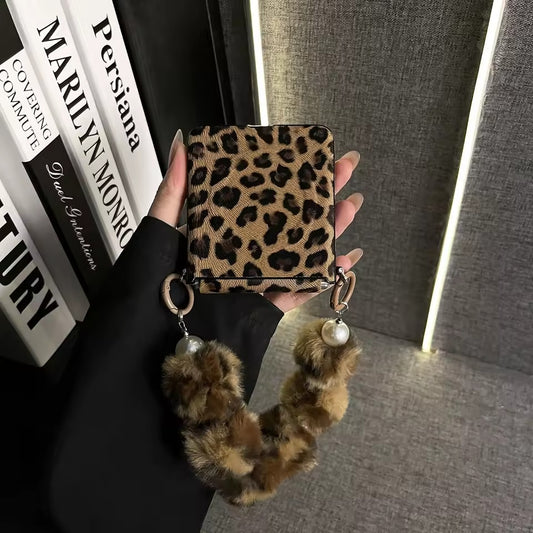 Leopard Fur Ball Chain Samsung Flip Cover