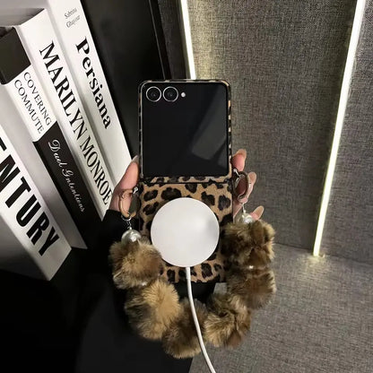 Leopard Fur Ball Chain Samsung Flip Cover ThePhoneCart