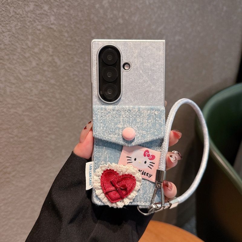 Elite Denim & Pearl Hello Kitty Charm Flip Fold Case ThePhoneCart