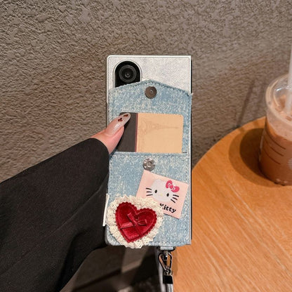Elite Denim & Pearl Hello Kitty Charm Flip Fold Case ThePhoneCart