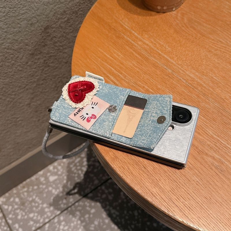 Elite Denim & Pearl Hello Kitty Charm Flip Fold Case ThePhoneCart