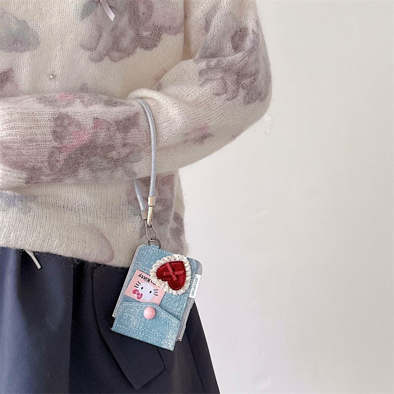 Elite Denim & Pearl Hello Kitty Charm Flip Fold Case ThePhoneCart