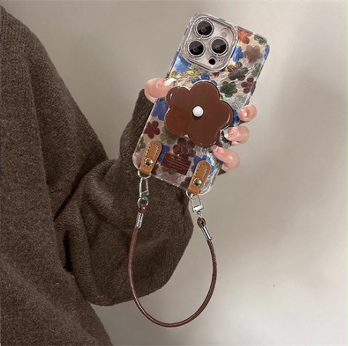 Autumn Bloom Lanyard Case with 3D Flower Grip Tok