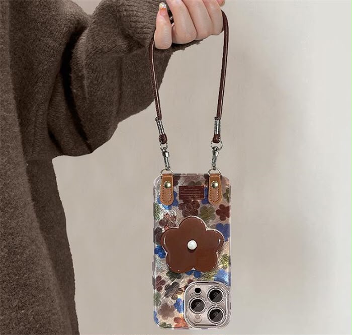 Autumn Bloom Lanyard Case with 3D Flower Grip Tok