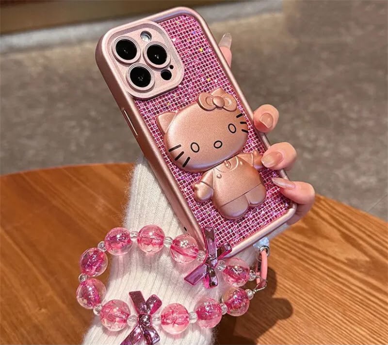 Rose Pink Glam Crystal Mirror Stand Case