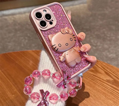 Rose Pink Glam Crystal Mirror Stand Case