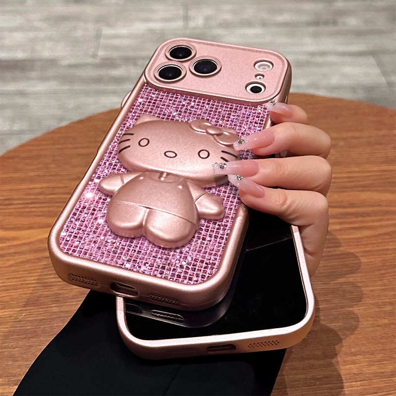 Rose Pink Glam Crystal Mirror Stand Case