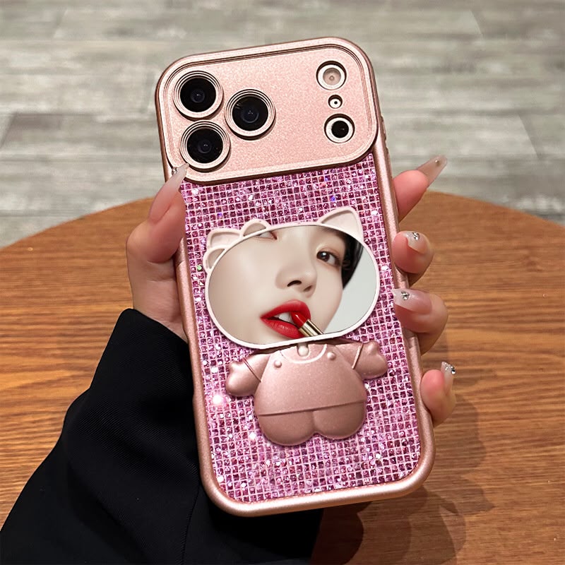 Rose Pink Glam Crystal Mirror Stand Case