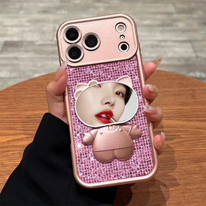 Rose Pink Glam Crystal Mirror Stand Case