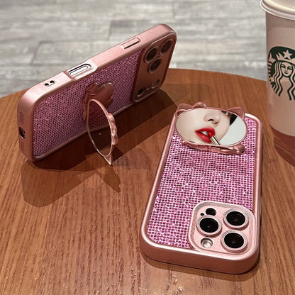Rose Pink Glam Crystal Mirror Stand Case