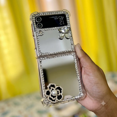 Mirror Stone Flower Samsung Flip Cover