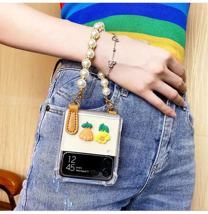 Flower Pearl Chain Transparent Samsung Cover - ThePhoneCart