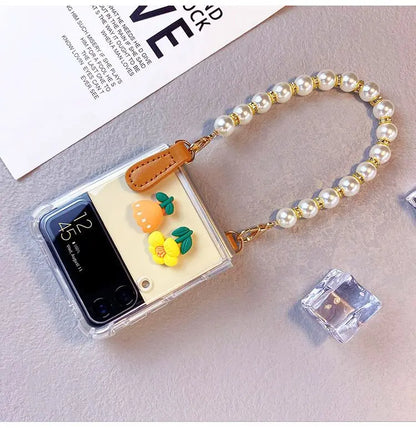 Flower Pearl Chain Transparent Samsung Cover - ThePhoneCart