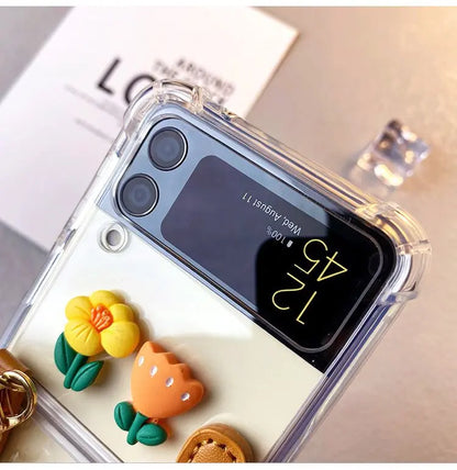 Flower Pearl Chain Transparent Samsung Cover - ThePhoneCart