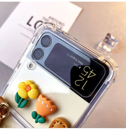 Flower Pearl Chain Transparent Samsung Cover - ThePhoneCart