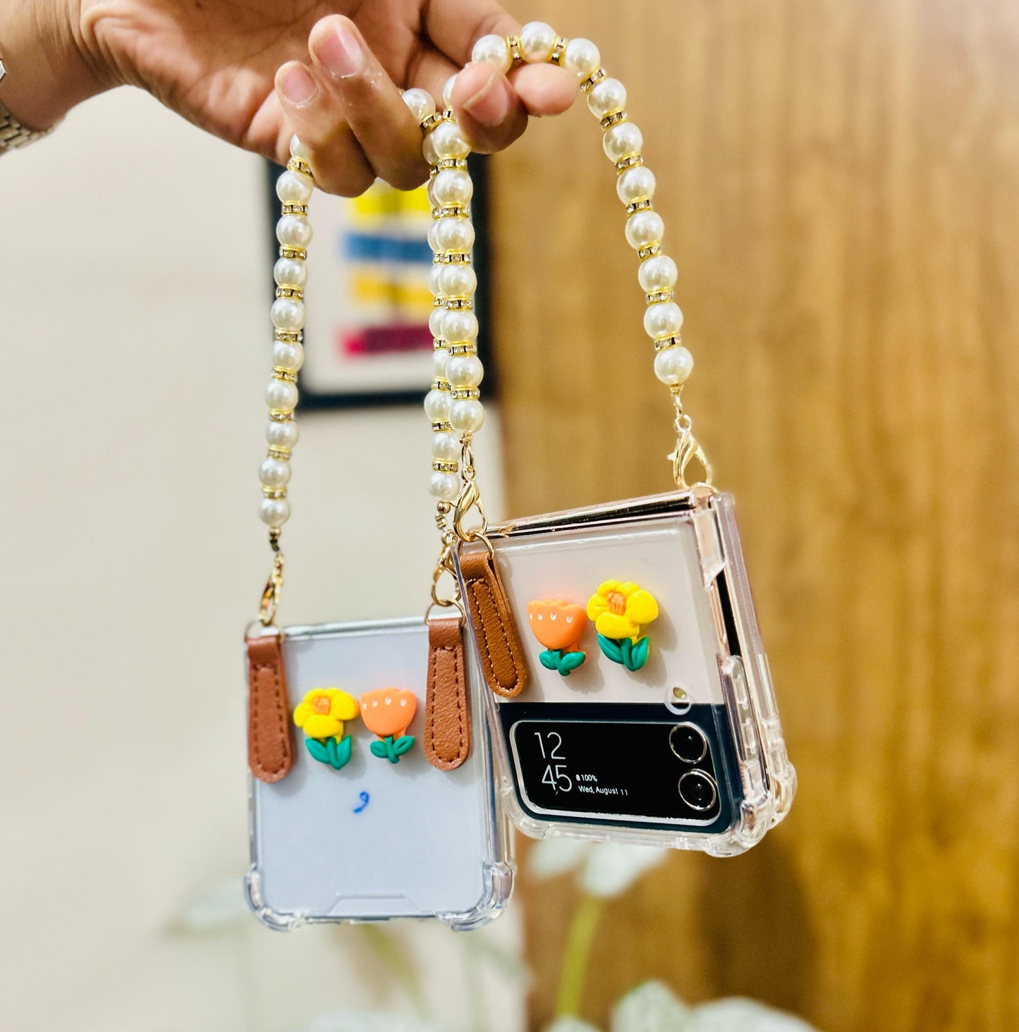 Flower Pearl Chain Transparent Samsung Cover
