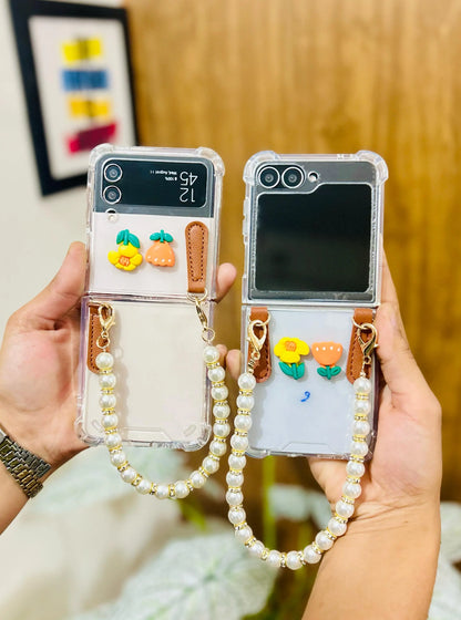 Flower Pearl Chain Transparent Samsung Cover - ThePhoneCart