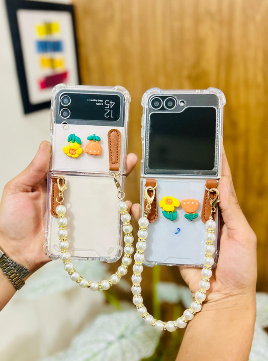 Flower Pearl Chain Transparent Samsung Cover